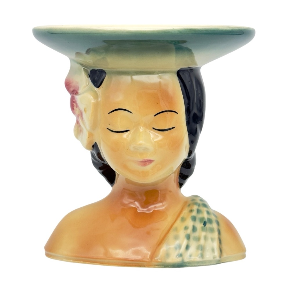 Vintage Shawnee Pottery Head Vase 1950s Polynesian Lady #896